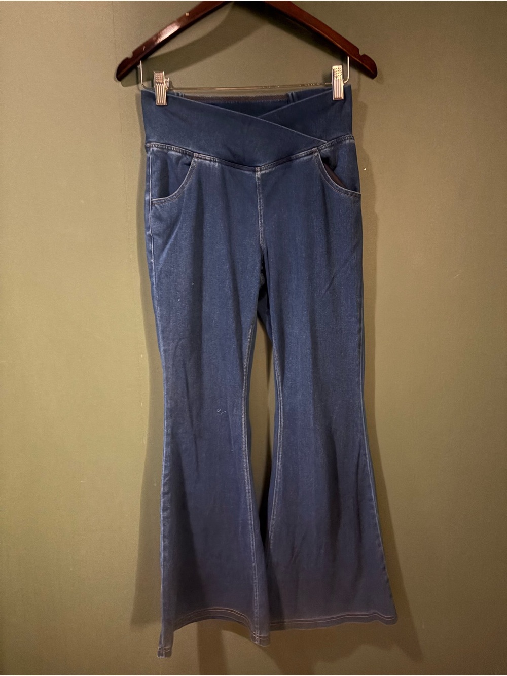 Halara Small Petite Crossover Waist Blue Denim Stretch Pants Jeans